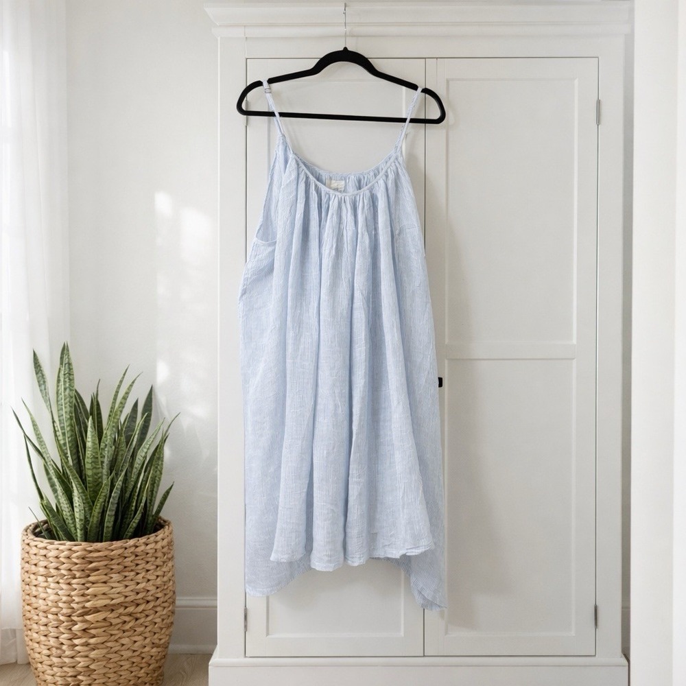 Women's Striped Linen Dress A-line Sleeveless Meg By Design Beach Coastal Large